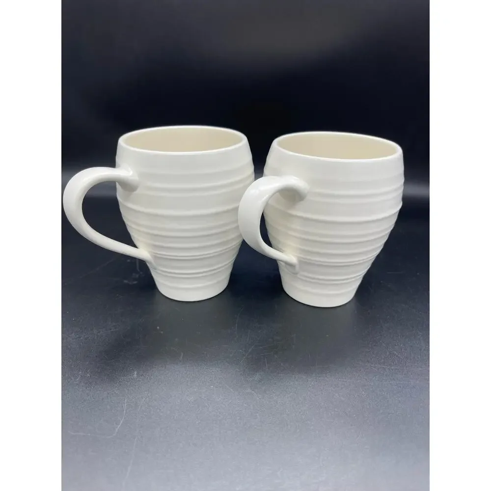 Mikasa White Swirl DJ100 Set of 2 Coffee Cups Mugs